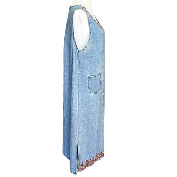 AGAPO Vintage Women's Denim Embroidered Dress Size 2X Sleeveless Made in India - Picture 4 of 13